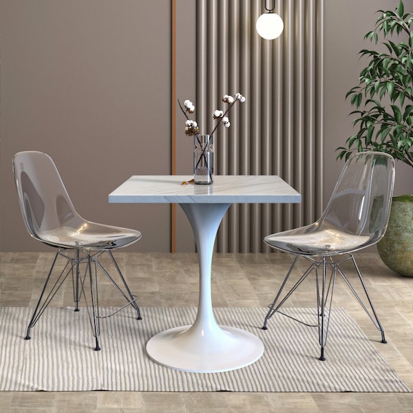 Leisuremod Square 27.56 in W, 29.35 in L, Resin/Steel, White - VT20W-S27WMR