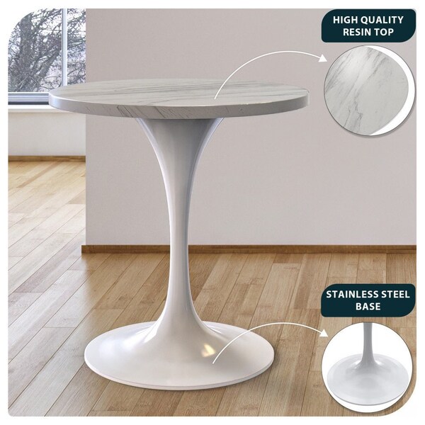 Leisuremod Square 27.56 in W, 29.35 in L, Resin/Steel, White - VT20W-S27WMR