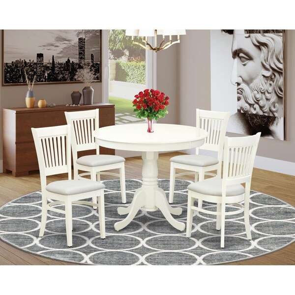East West Furniture 5 Piece Antique Dining Table Set - Linen White - ANVA5-LWH-C