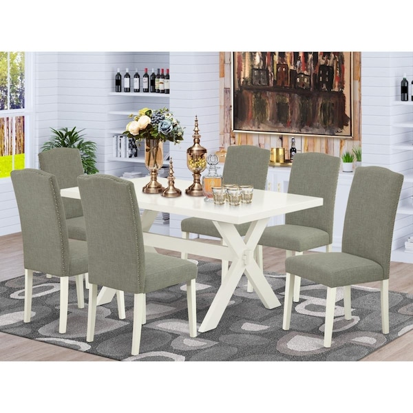 East West Furniture 7 Piece X-Style Dining Room Table Set - Dark Shitake - X026EN206-7