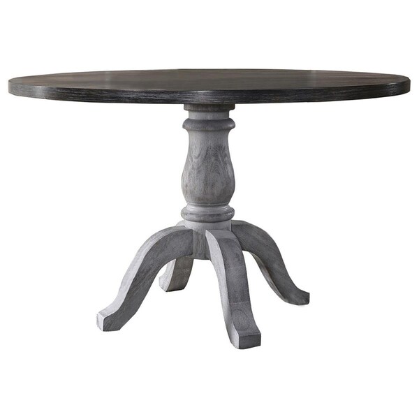 Kd Gabinetes Karen Rustic White Farmhouse Style Round Dining Table, Weathered Grey - KD2204520
