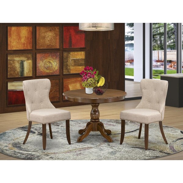 East West Furniture 3 Piece Hartland Dining Table Set - Acacia Walnut - HBSI3-AWA-04