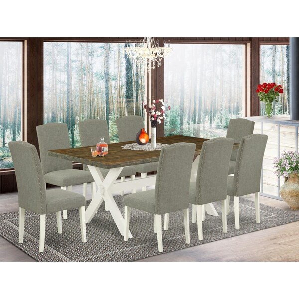 East West Furniture 9 Piece X-Style Stylish Dinette Set - Linen White - X077EN206-9