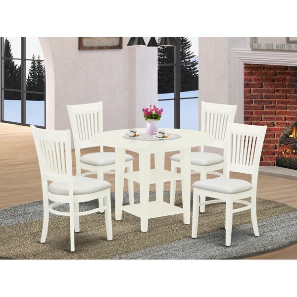 East West Furniture 5 Piece Sudbury Round Dinette Set - Linen White - SUVA5-LWH-C