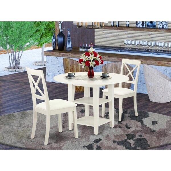 East West Furniture 3 Piece Sudbury Dinette Set - Linen White - SUBO3-LWH-LC