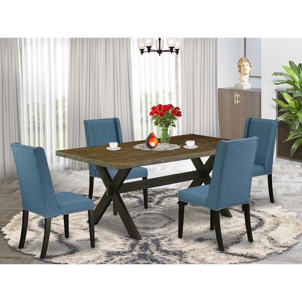 East West Furniture 5 Piece X-Style Modern Dining Room Table Set - Wire Brushed Black - X677FL121-5