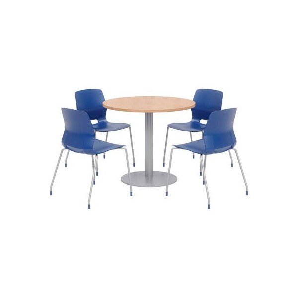 Kfi KFI 36" Round Dining Table & Chair Set, Maple Table With Navy Chairs - OLTFL36RD-B1922-SL-10776-4-OL2700-P03