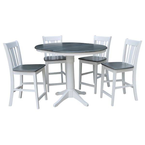 International Concepts Round 36 in Rd Extend Dining Table, 4 San Remo Stools, White/Heather Gray, 36 in W, 48 in L, Wood - K05-36RXT-27B-S102-4