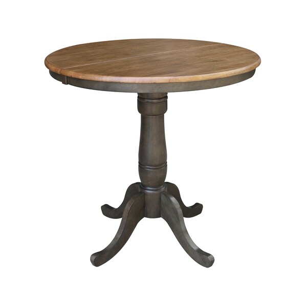 International Concepts Round 36 in Rd Extend Dining Table, 2 San Remo Counter Ht Stools, Hickory/Coal, 36 in W, 48 in L - K45-36RXT-6B-S102-2