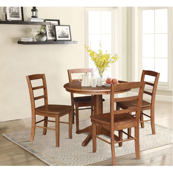 International Concepts 36 in. Round Top Pedestal Dining Table with 4 Madrid LadderBack Chairs - 5 Piece Dining Set - K42-36RT-27B-C2-4