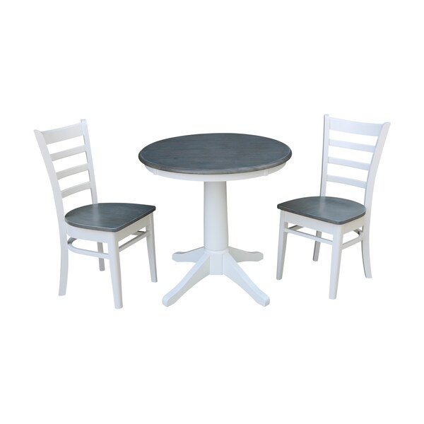International Concepts Round 30 in Rd Top Ped Table, 2 emily Chairs, White/Heather Gray, 30 in W, 30 in L, 29.9 in H, Wood - K05-30RT-27B-C617P
