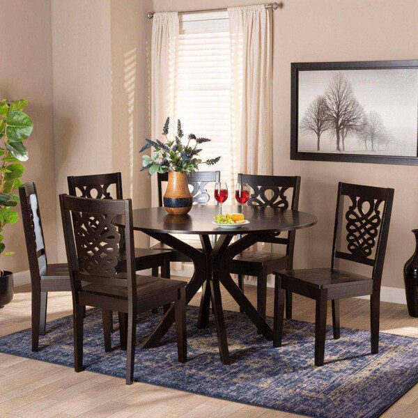 Baxton Studio Liese Modern and Contemporary Transitional Dark Brown Finished Wood 7-Piece Dining Set - 177-11381-10894-ZORO