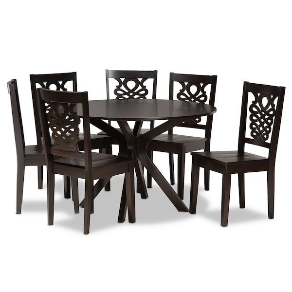 Baxton Studio Liese Modern and Contemporary Transitional Dark Brown Finished Wood 7-Piece Dining Set - 177-11381-10894-ZORO