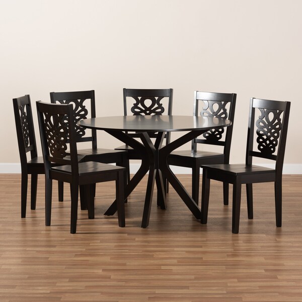Baxton Studio Liese Modern and Contemporary Transitional Dark Brown Finished Wood 7-Piece Dining Set - 177-11381-10894-ZORO