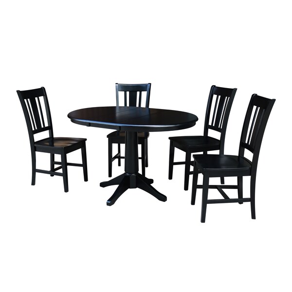 International Concepts Round 36 in Round Extension Dining Table with 4 San Remo Chairs, Black, 36 in W, 48 in L, 30.1 in H - K46-36RXT-27B-C10-4