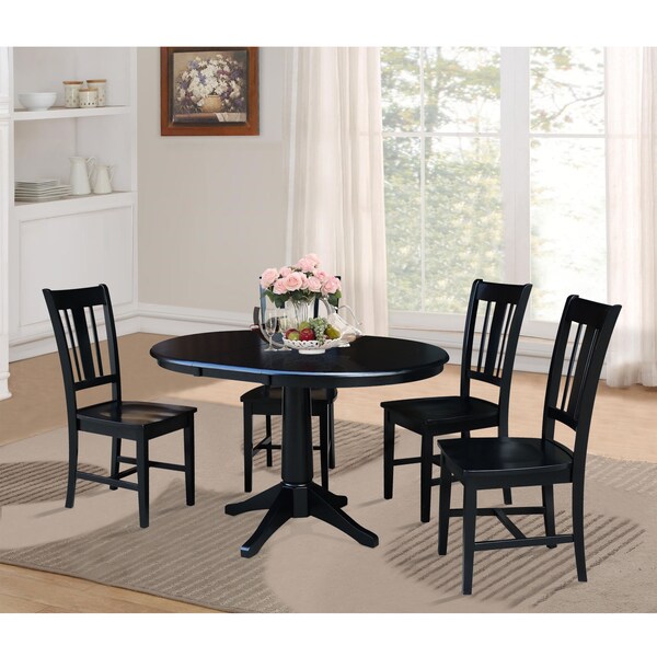 International Concepts Round 36 in Round Extension Dining Table with 4 San Remo Chairs, Black, 36 in W, 48 in L, 30.1 in H - K46-36RXT-27B-C10-4