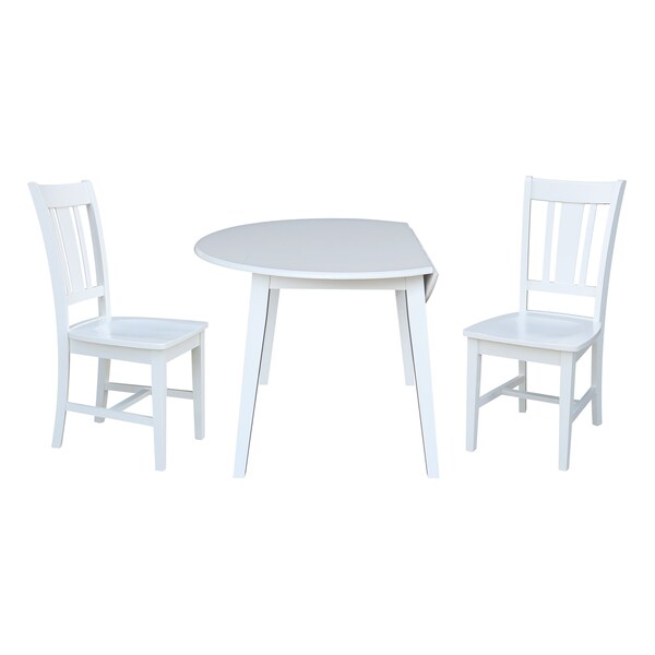 International Concepts 42 in. Solid Wood Round Dual Drop Leaf Dining Table with 2 Chairs in White - K08-42DL-C10-2