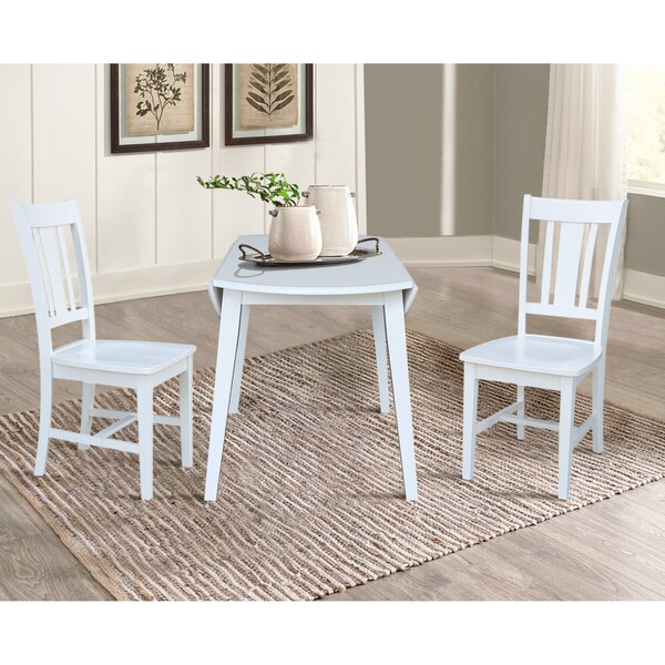 International Concepts 42 in. Solid Wood Round Dual Drop Leaf Dining Table with 2 Chairs in White - K08-42DL-C10-2