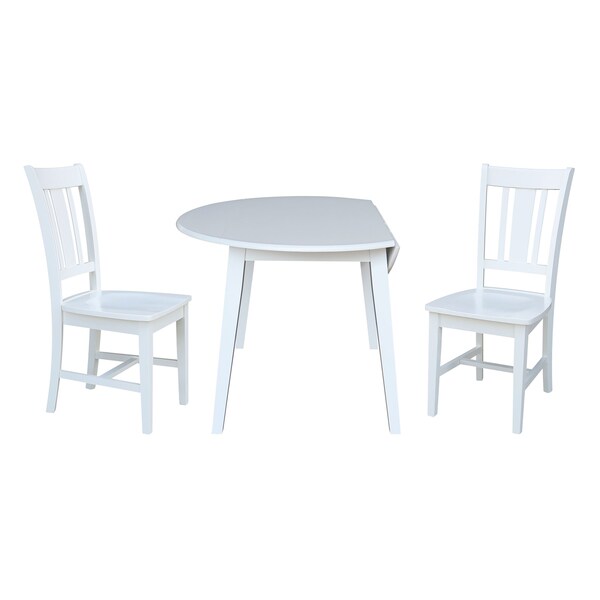 International Concepts 42 in. Solid Wood Round Dual Drop Leaf Dining Table with 2 Chairs in White - K08-42DL-C10-2