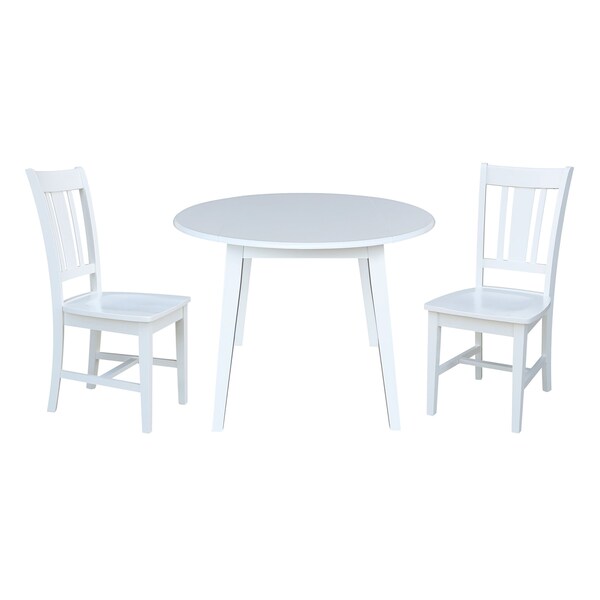 International Concepts 42 in. Solid Wood Round Dual Drop Leaf Dining Table with 2 Chairs in White - K08-42DL-C10-2