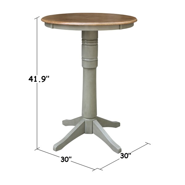 International Concepts Round 30 in Round Top Pedestal Table, Bar Height, Hickory/Stone, 30 in W, 30 in L, 41.9 in H, Wood - K41-30RT-27B-6B-2