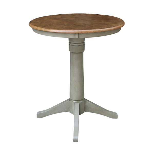 International Concepts Round 30 in Round Top Pedestal Table, Bar Height, Hickory/Stone, 30 in W, 30 in L, 41.9 in H, Wood - K41-30RT-27B-6B-2