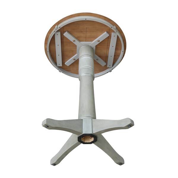International Concepts Round 30 in Round Top Pedestal Table, Bar Height, Hickory/Stone, 30 in W, 30 in L, 41.9 in H, Wood - K41-30RT-27B-6B-2