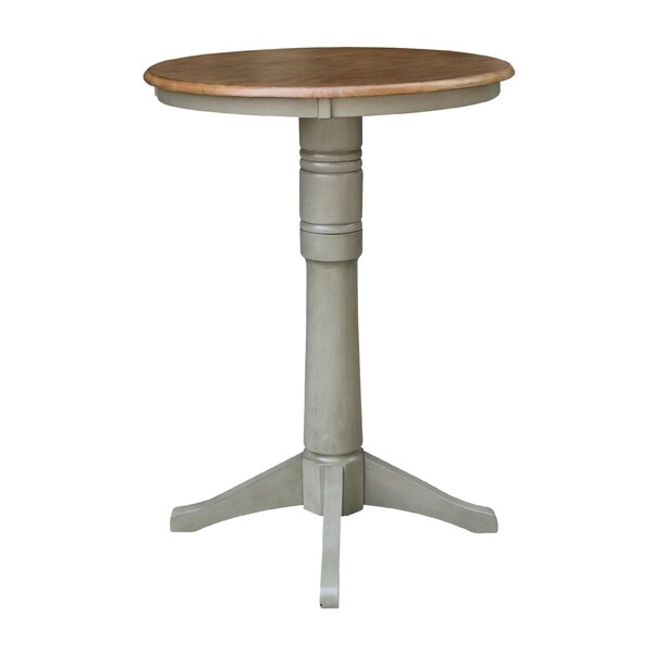 International Concepts Round 30 in Round Top Pedestal Table, Bar Height, Hickory/Stone, 30 in W, 30 in L, 41.9 in H, Wood - K41-30RT-27B-6B-2
