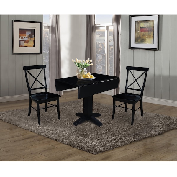 International Concepts 36 in. Solid Wood Square Dual Drop Leaf Dining Table with 2 Chairs in Black - K46-36SDP-C613-2