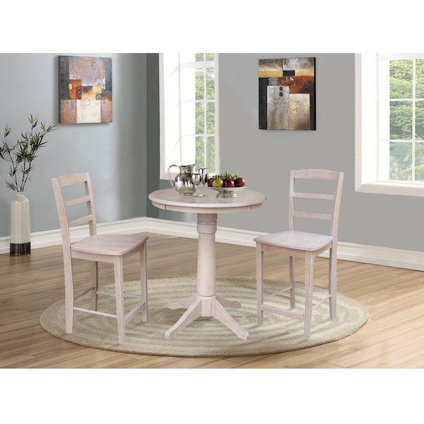 International Concepts Round 30 in Rd Ped Gathering Ht Table, 2 San Remo Counter Ht Stools, Gray Taupe, 30 in W, 30 in L - K09-30RT-27B-6B-S402-2