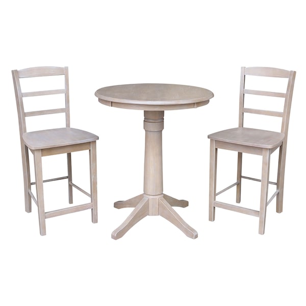 International Concepts Round 30 in Rd Ped Gathering Ht Table, 2 San Remo Counter Ht Stools, Gray Taupe, 30 in W, 30 in L - K09-30RT-27B-6B-S402-2