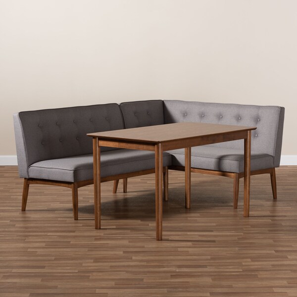 Baxton Studio Arvid Mid-Century Gray Upholstered 3-Piece Wood Dining Nook Set - 155-9305-9306