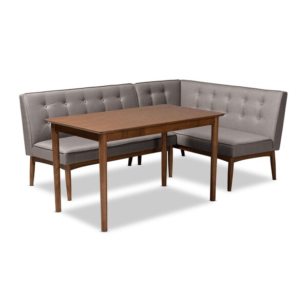 Baxton Studio Arvid Mid-Century Gray Upholstered 3-Piece Wood Dining Nook Set - 155-9305-9306