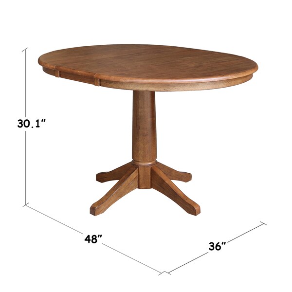 International Concepts Round 36 in Round Top Pedestal Table with 12 in Leaf, 30.1 in H, Distressed Oak, 36 in W, 48 in L - K42-36RXT-27B