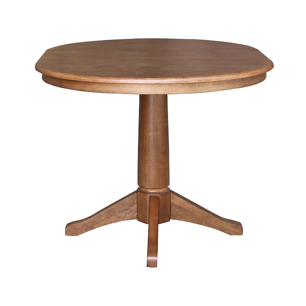 International Concepts Round 36 in Round Top Pedestal Table with 12 in Leaf, 30.1 in H, Distressed Oak, 36 in W, 48 in L - K42-36RXT-27B