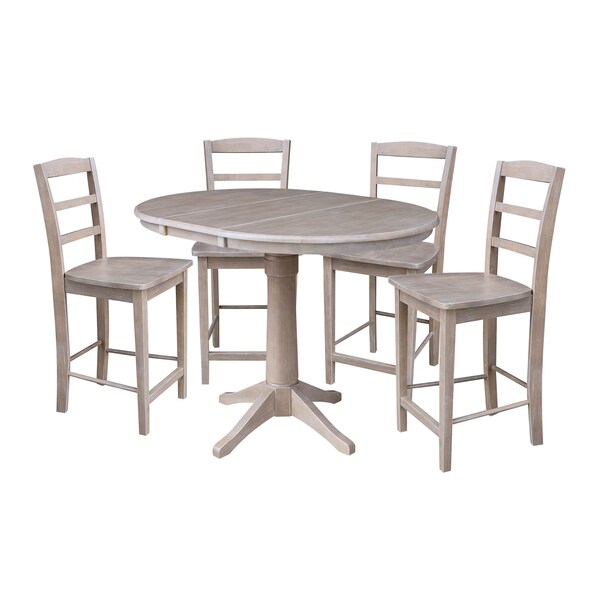 International Concepts Round 36 in Rd Extend Dining Table, 4 Counter Ht Stools, Gray Taupe, 36 in W, 48 in L, 35.8 in H - K09-36RXT-27B-S402-4