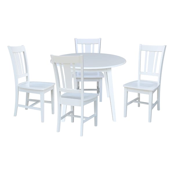 International Concepts 42 in. Solid Wood Round Dual Drop Leaf Dining Table with 4 Chairs in White - K08-42DL-C10-4