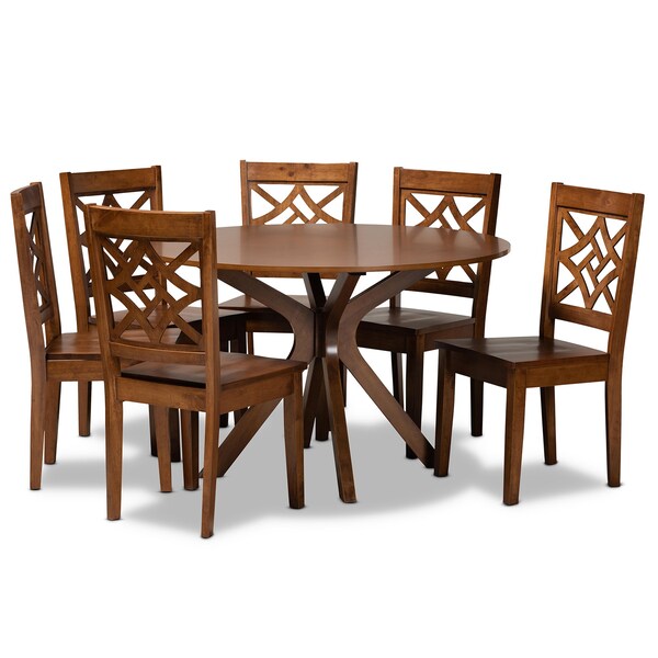 Baxton Studio Miela Modern and Contemporary Walnut Brown Finished Wood 7-Piece Dining Set - 179-11388-10893-ZORO