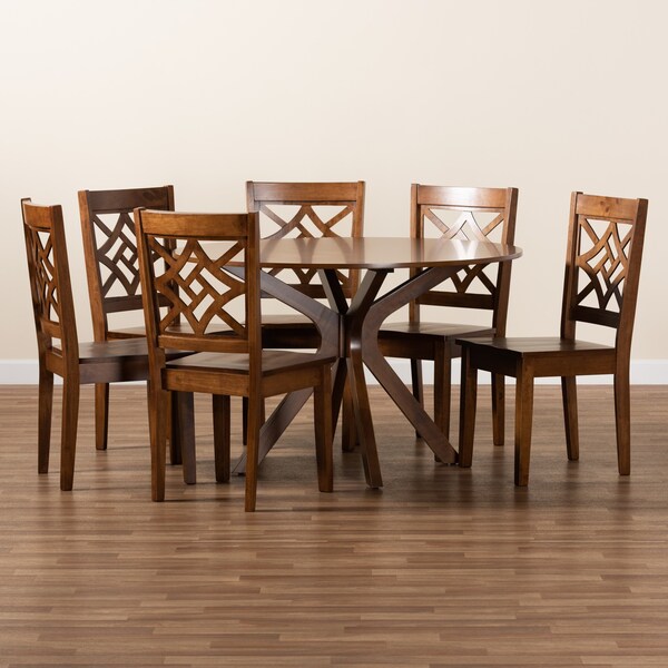 Baxton Studio Miela Modern and Contemporary Walnut Brown Finished Wood 7-Piece Dining Set - 179-11388-10893-ZORO
