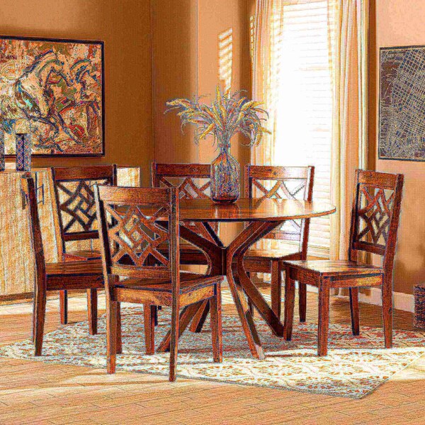Baxton Studio Miela Modern and Contemporary Walnut Brown Finished Wood 7-Piece Dining Set - 179-11388-10893-ZORO