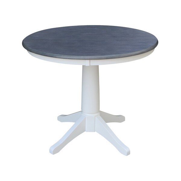 International Concepts 36 in. Solid Wood Round Top Pedestal Dining Table with 4 Dining Chairs in White/Heather Gray - K05-36RT-27B-C617-4