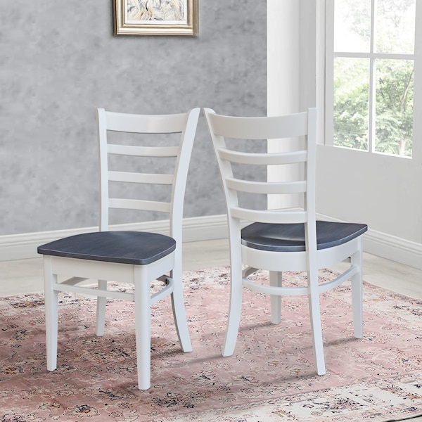 International Concepts 36 in. Solid Wood Round Top Pedestal Dining Table with 4 Dining Chairs in White/Heather Gray - K05-36RT-27B-C617-4