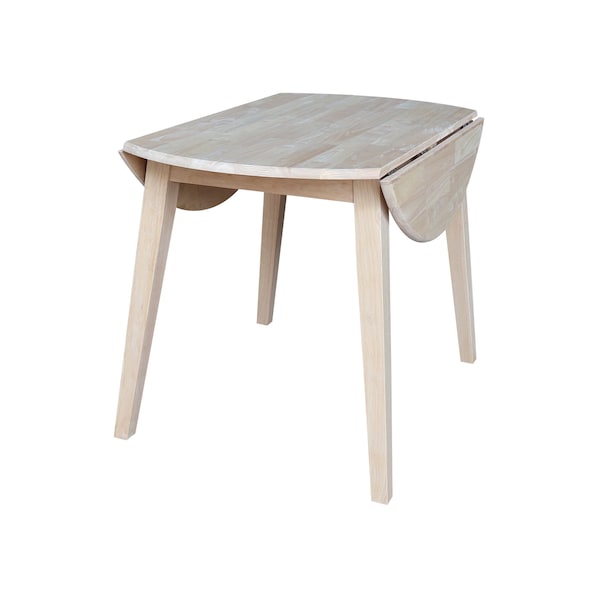International Concepts 42 in. Solid Wood Round Dual Drop Leaf Dining Table with 4 Chairs, White/Heather Gray - K-42DL-C613-4