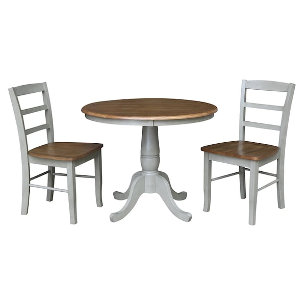 International Concepts 36 in. Round Top Pedestal Dining Table with 2 Madrid LadderBack Chairs - 3 Piece Dining Set - K41-36RT-C2-2