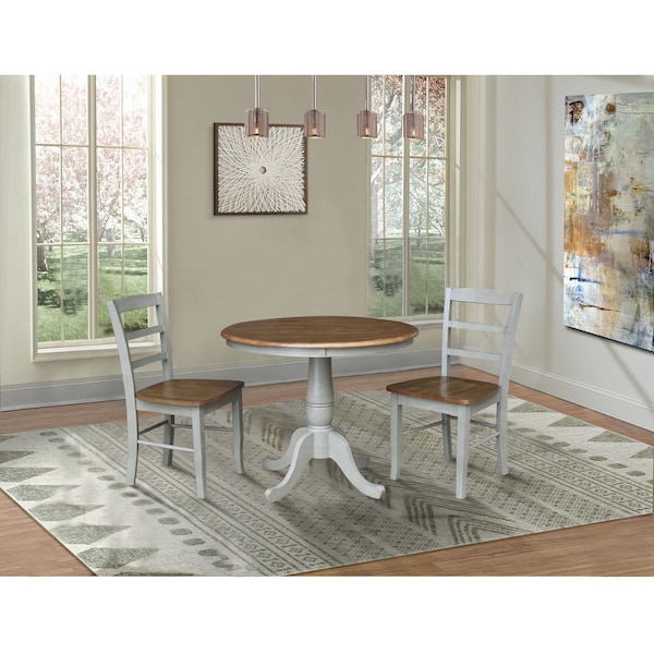 International Concepts 36 in. Round Top Pedestal Dining Table with 2 Madrid LadderBack Chairs - 3 Piece Dining Set - K41-36RT-C2-2