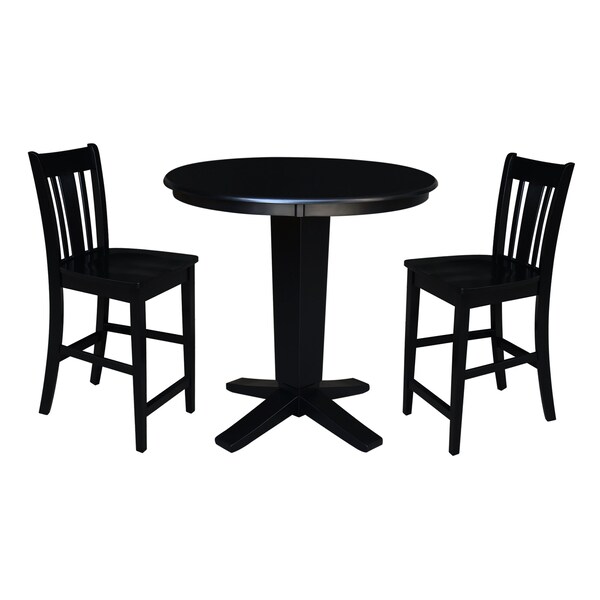 International Concepts 36 in. Solid Wood Round Top Dining Table with 2 Counter Height Stools in Black - K46-36RT-23B-S102-2