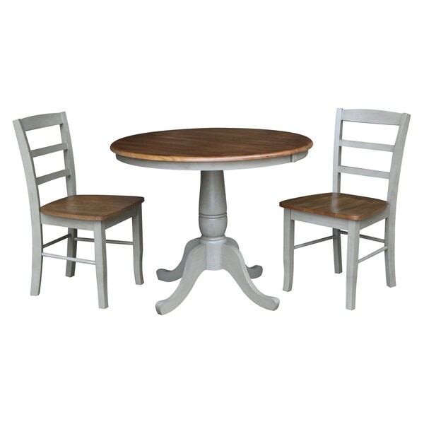 International Concepts 36 in. Round Extension Dining Table with 2 Madrid LadderBack Chairs - 3 Piece Dining Set - K41-36RXT-C2-2