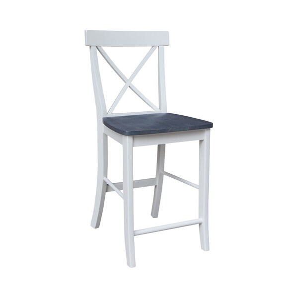 International Concepts 36 in. Solid Wood Round Top Pedestal Counter Height Dining Table w/4 Stools in White/Heather Gray - K05-36RT-27B-S6132-4
