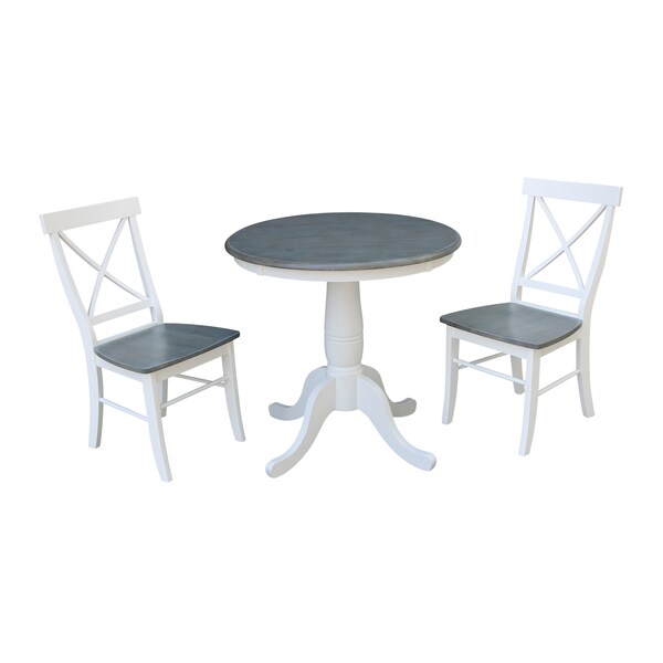 International Concepts Round 30 in Rd Top Pedestal Table, 2 X-Back Chairs, White/Heather Gray, 30 in W, 30 in L, 29.1 in H - K05-30RT-C613-2