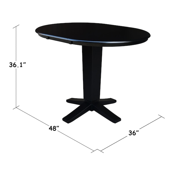International Concepts 36 in. Solid Wood Round Top Pedestal Table with 12 in. Leaf - 36.1 in.High - Dining Height in Black - K46-36RXT-23B-36
